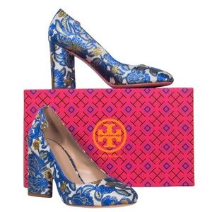 Tory Burch - Size: 8.5 , Elizabeth Round-Toe Pump - Metallic Floral Brocade